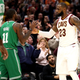 LeBron James, No. 23, of the Cleveland Cavaliers and Kyrie Irving, No. 11 , of the Boston Celtics shake hands after a Cavaliers 102-99 victory at Quicken Loans Arena on Oct. 17, 2017, in Cleveland. (Gregory Shamus/Getty Images)